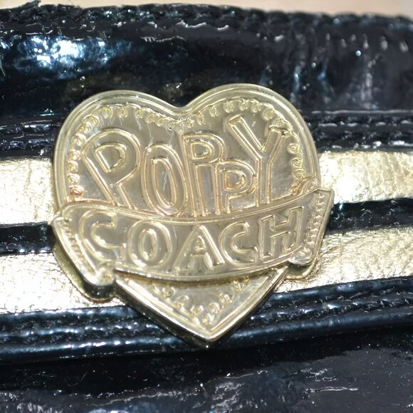 Coach Poppy Black Patent Leather Metallic Gold Logo Heart Flats Loafers Shoes 8 - Picture 9 of 9